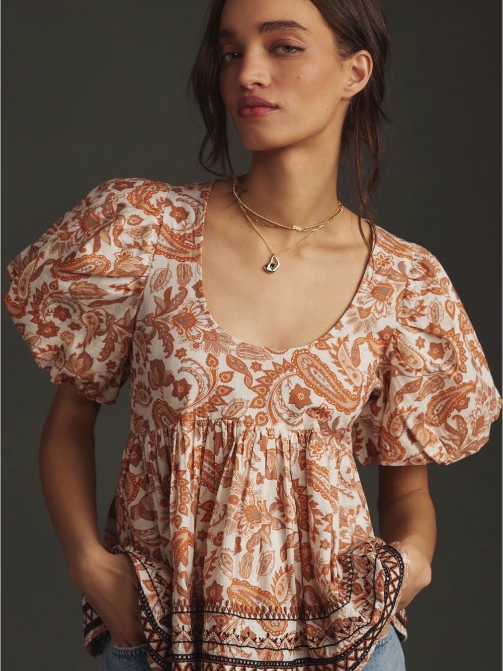 Anthropologie puff sleeve babydoll blouse size xxs